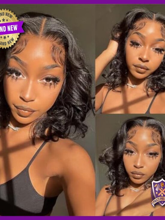16 Inch Wavy Bob Wig Human Hair Glueless Lace Front Pre Plucked HD Lace main image 5